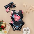 thumbnail image 7 of NZRVAWS Newborn Baby Girl Summer Romper Sleeveless Floral Bell hem Romper and Headband Baby Girl Jumpsuit Bodysuit 6-12 Months, 7 of 7