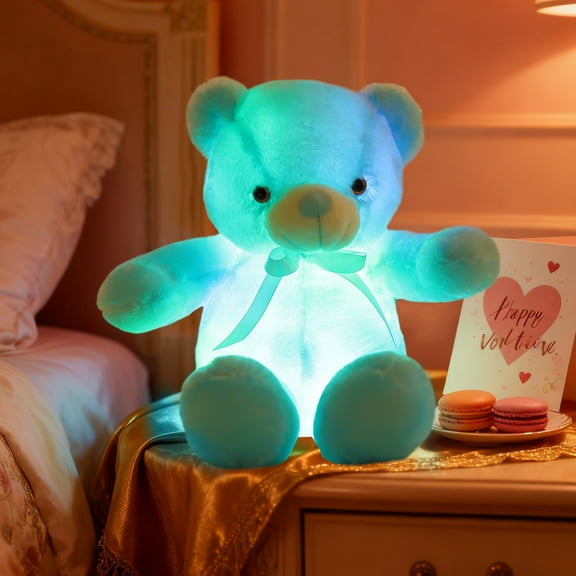 Light Up Pillow Glowing Plush Toy Soft Huggable Night Light Colorful Mood Light for Bedroom Decor Sleep Comfort for All Ages 9.4x9.4in (Blue)