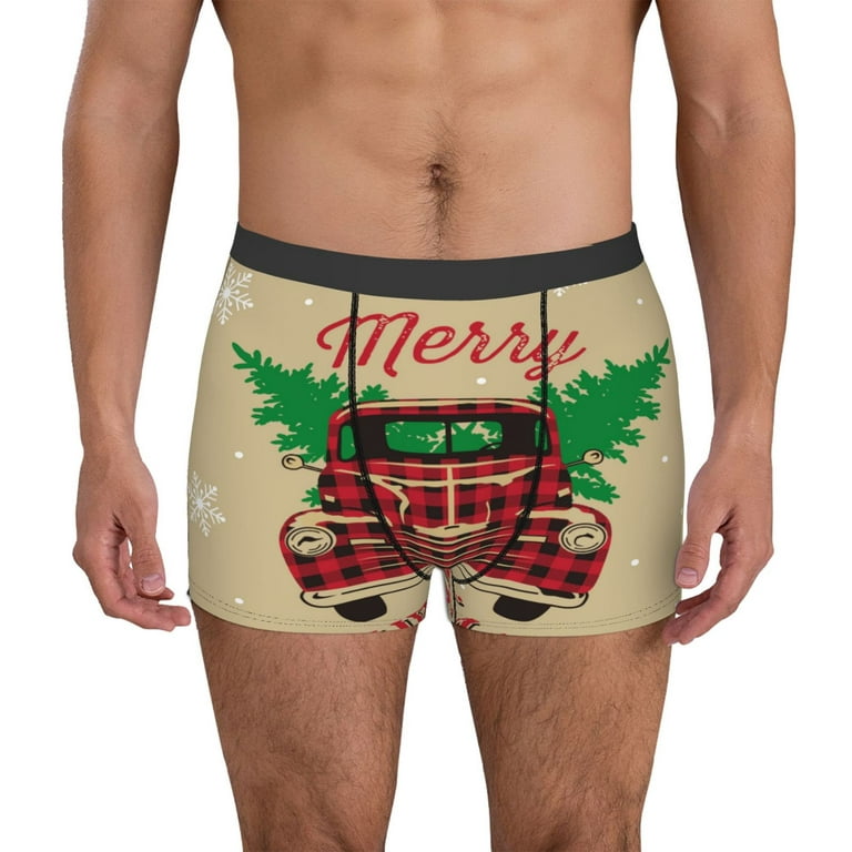 Kll Christmas Vintage Red Truck Men'S Cotton Boxer Briefs Underwear-X-Large