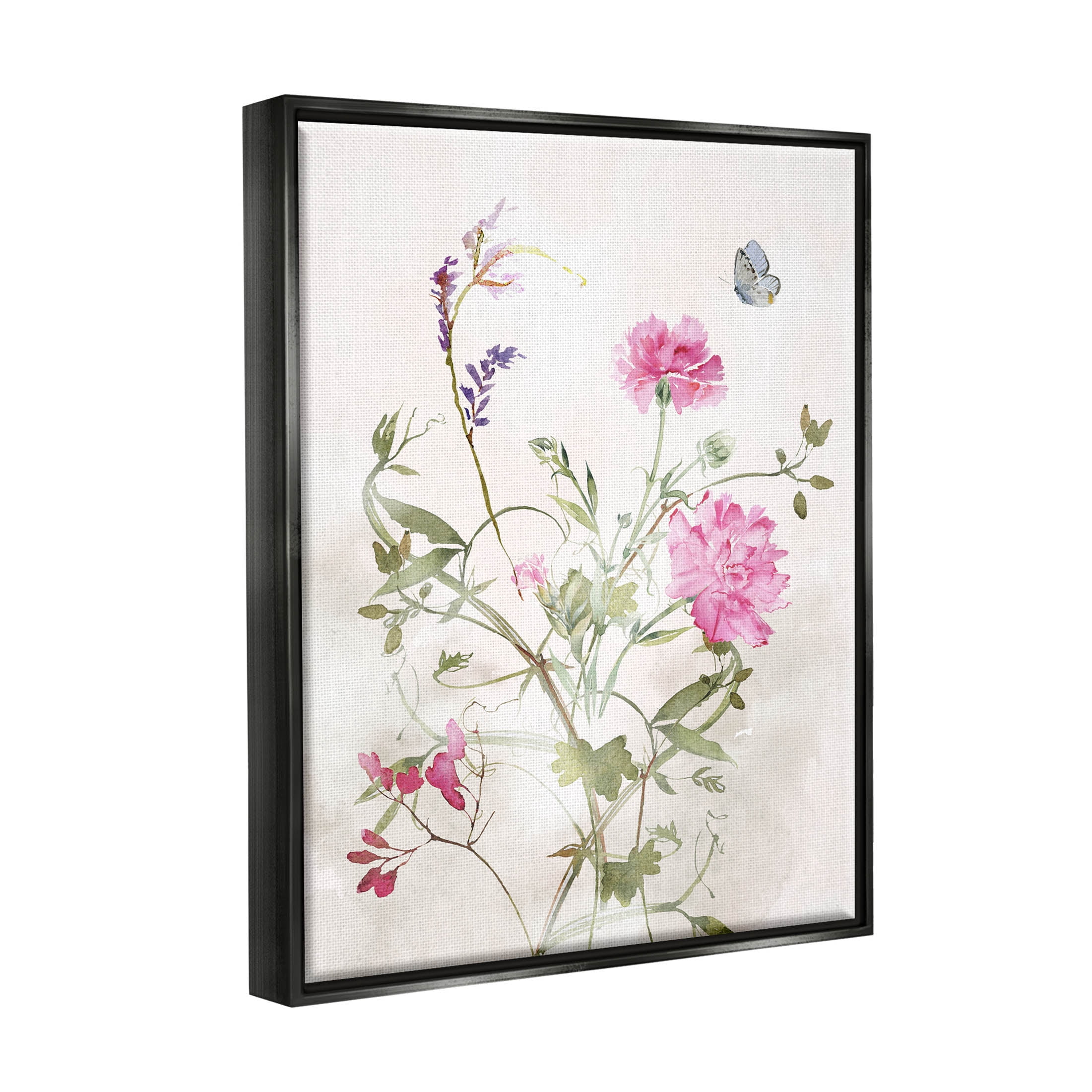 Stupell Industries Vivid Pink Carnation Blooms Graphic Art Jet Black Floating Framed Canvas Print Wall Art, Design by Nina Blue
