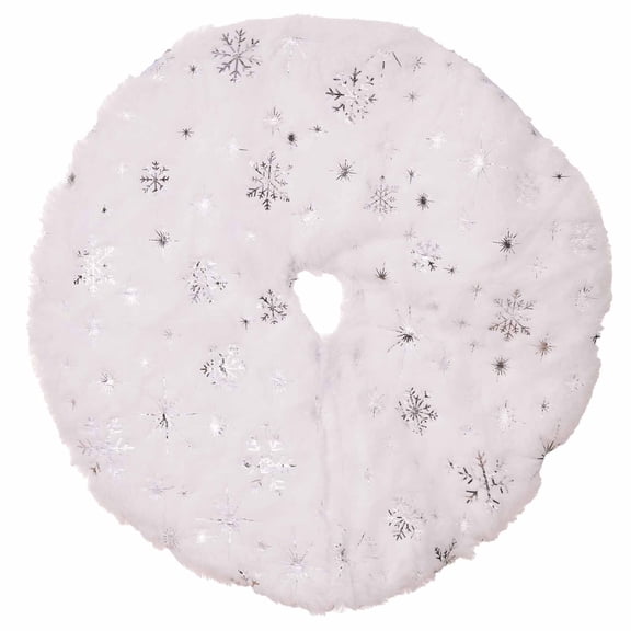 1-3PC Mini Christmas Tree Skirt 14x15.7 Inch White Fluffy Plush Round with Sequin Tiny Snowflakes Pattern Embroidery for Xmas Tree Festival Holiday Party Decoration