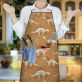thumbnail image 6 of Brown Cartoon Dinosaurs Skeletons Pattern Apron-Garden Aprons for Women with Pockets-Cotton Linen Waterproof Kitchen Cooking Gardening Aprons Adjustable for Kitchen,Cooking,BBQ and Salon 33x27 Inch, 6 of 7
