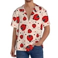 thumbnail image 1 of Xecao Red Ladybug Pattern Men's Short-Sleeve Cuban Collar Button-Down Shirt with Chest Pocket Lightweight Tropical Vacation Shirt-Small, 1 of 5