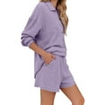 thumbnail image 2 of Liyamei Ladies Solid Color Strip Button Lapel Casual Fashion Homewear Shorts Set, 2 of 5