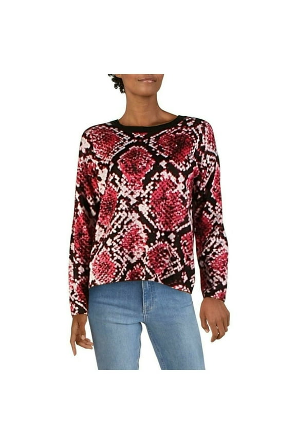 Womens Pink Floral Long Sleeve Jewel Neck Sweater Size: L