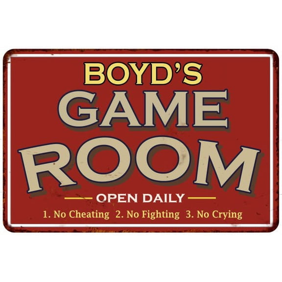 BOYD'S Game Room Sign Vintage Look 8 x 12 High Gloss Metal 208120001043