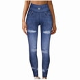 thumbnail image 2 of JWZUY Faux Jean Leggings Jeggings for Women High Waist Tummy Control with Back Pockets Denim Print Cotton Blend Jeans Navy XL, 2 of 5
