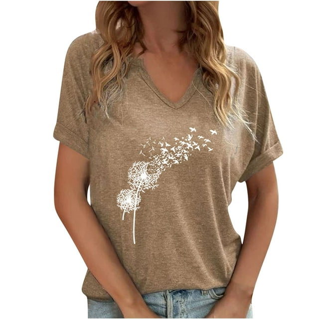Birdeem Mode Décontractée pour Femmes Blouses à Manches Courtes Imprimées Col en V T-Shirts Hauts