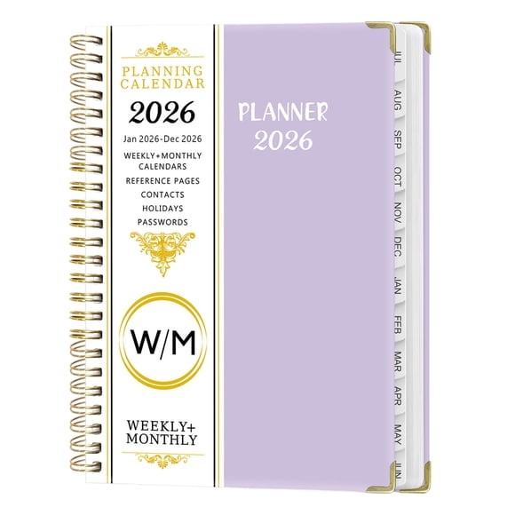 Planificateur 2026 - Planificateur Hebdomadaire Mensuel 2026 de Janvier 2026 à Décembre 2026, Planificateur 2026 avec Onglets de 12 Mois, 6,2 Pouces x 8,5 Pouces, Violet