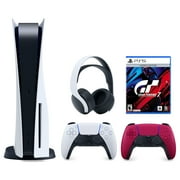 Sony Playstation 5 Disc (PS5 Disc) with Extra Red Controller, Gran Turismo 7 Launch Edition and White PULSE 3D Headset Bundle