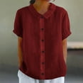 thumbnail image 2 of Yutgune Women's Trendy Cotton Linen Top Casual Solid Color Short-Sleeved Button-Down Blouse Collar Shirt, 2 of 9