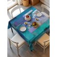 thumbnail image 2 of Abstract Blue Suqare Tablecloth - 54 x 54 Inch, Painting Buildings Geometric Color Block Waterproof & StainResistant Tablecloth, Washable Oil-proof Table Cover for Dining/Party/Wedding/Camping/Buffet, 2 of 9