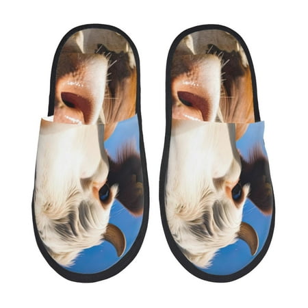 

Tideii Blue Sky Meadow Cute Cow for Home Indoor Cotton Slippers Autumn and Winter EVA Plush Slippers Household Supplies Unisex-Large