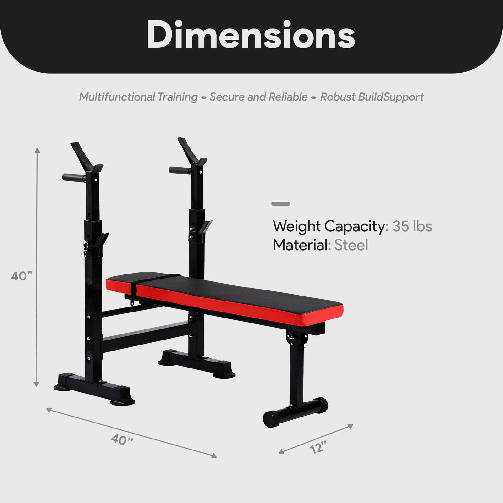 Favory Steel Weight Bench w/ Squat Rack,Foldable Home Gym Equipment for Range of Workouts w/Position Barbell Holder & Adjustable Seat and Recliner