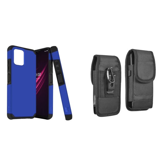Case and Pouch Bundle for REVVL 6 5G: Dual Layer Slim Case (Classic Blue) and Vertical Rugged Nylon Belt Holster