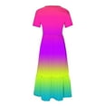 thumbnail image 5 of Penkiiy Women's Summer Casual Short Sleeve Crewneck Gradient Print Swing Dress Flowy Tiered Maxi Beach Dress with Pockets S Multicolor, 5 of 7
