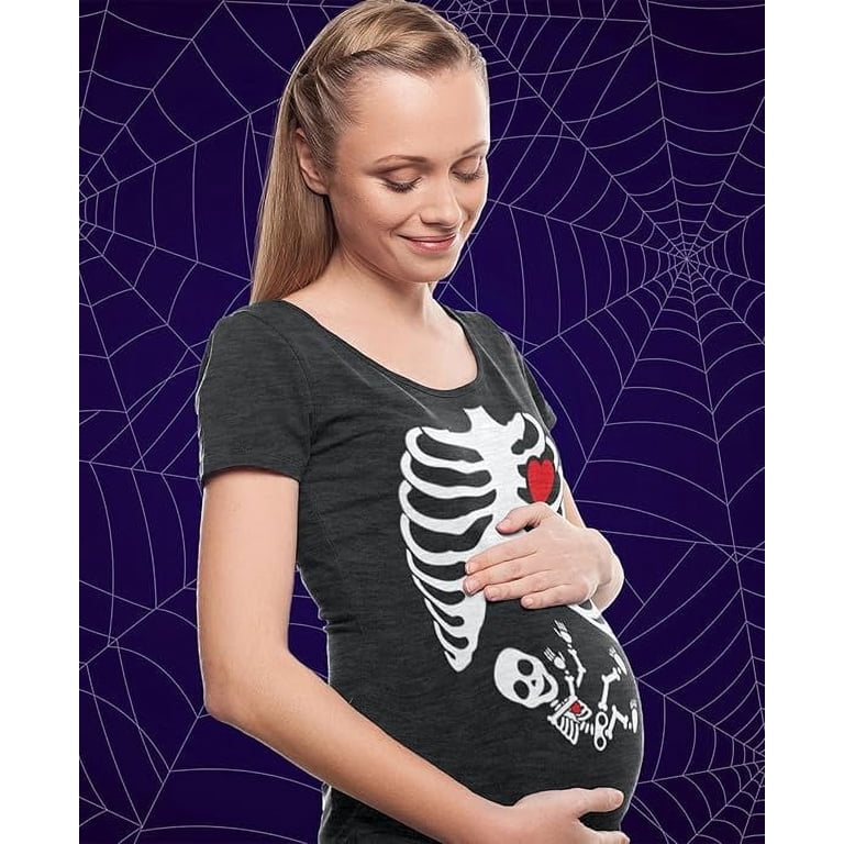 Halloween Pregnant Skeleton Maternity Tank Top - Funny Baby Rock X-Ray Shirt For Moms-to-Be, Large Black