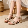 thumbnail image 4 of WAYUTE Girls Sandals Rhinestone Square Toe Buckle High Heel Dress Princess Shoes with Bow Design for Kids Tween Party Wedding,Gold,11.5 Y-12 Y, 4 of 7