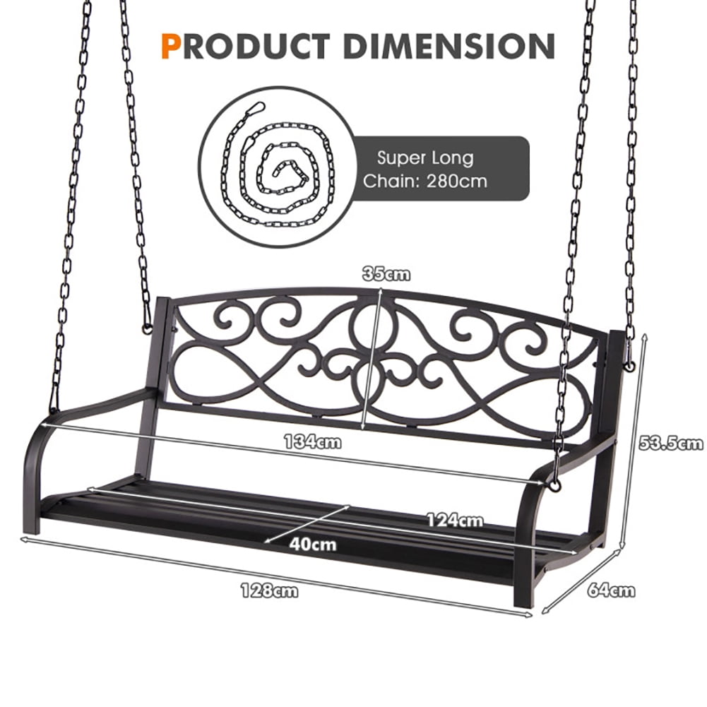 Aimee Lii Outdoor 2-Person Metal Porch Swing Chair with Chains, Comfy Outdoor Chair, Brown