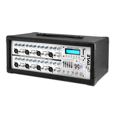 PYLE PMX802M - 8-Channel Powered Mixer - Pro Audio Stage & Studio Sound Mixer, MP3/USB/SD Readers, AUX (3.5mm) Input, Digital LCD Display (800