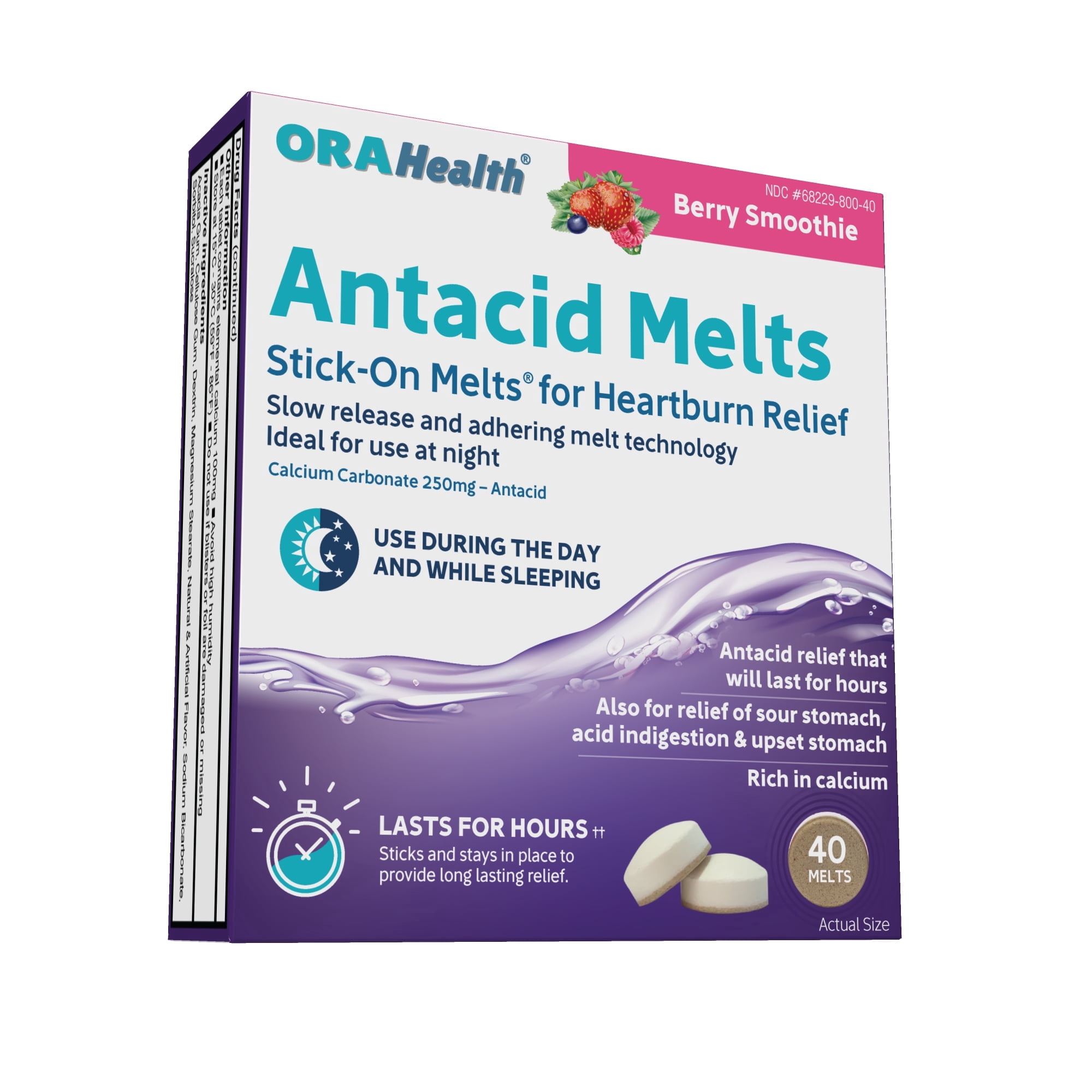 OraHealth® Stick-On Antacid Melts for Heartburn Relief, 40 Count