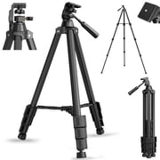 QUNSE 52" Aluminum Camera Tripod, Lightweight Travel Tripod with 360° Pan/180° Tilt Fluid Head, 13–52" Adjustable Height, 4-Section Legs, Universal 1/4" Mount for Video & Photography