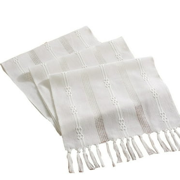 AUQ Table Runner,Woven Linen Farmhouse Table Runners for Dining Table,Spacious Hollowed Stripe Beige Decorative Simple Table Runner