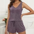 thumbnail image 2 of UAMVSH Womens Pajama Sets 2 Piece Sleeveless Summer Pjs Comfy V Neck Tank Top and Drawstring Shorts Sleepwear Set, 2 of 7