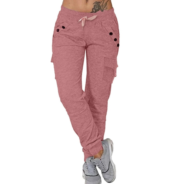 Aayomet Womens Work Pants Women's French Terry Joggers Sweatpants with  Pockets Drawstring Lounge Pants,Pink M 