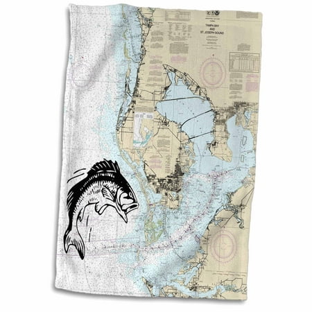 3D Rose Print of Nautical Map of Tampa Bay with Fish twl 214257 1 Towel 15 x