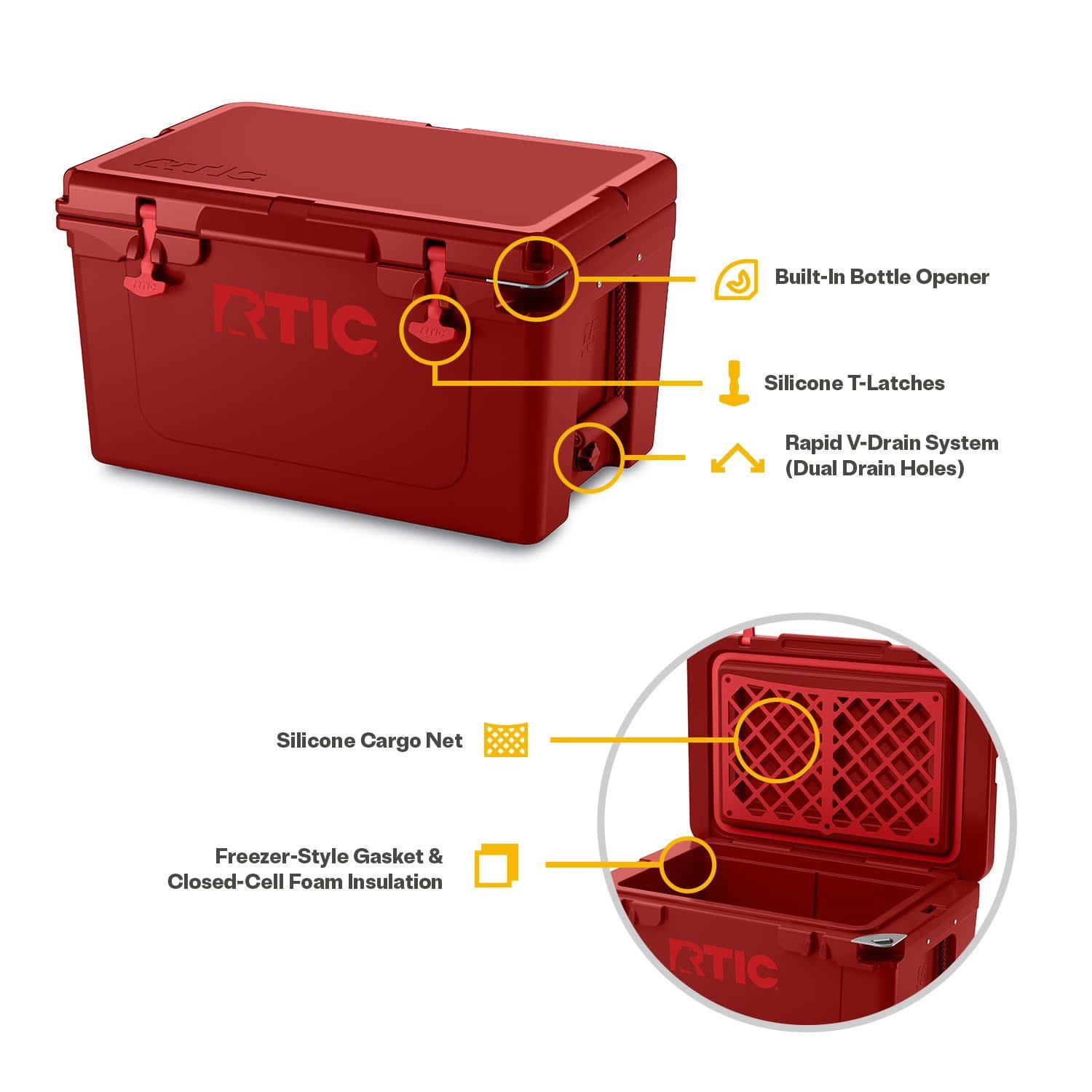RTIC 45 QT Ultra-Tough Rotomolded Hard-Sided Ice Chest Cooler, Fits 60 Cans, Black Cherry