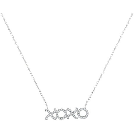 - 10kt White Gold Womens Round Diamond XOXO Hugs Kisses Letter Pendant Necklace 1/6 Cttw