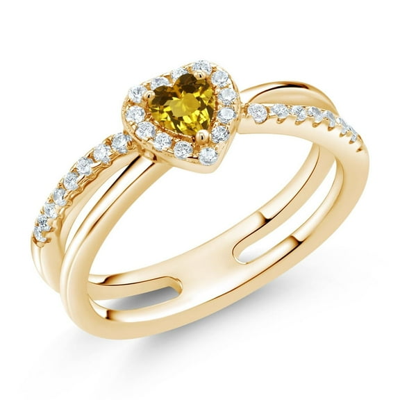 Gem Stone King 0.51 Ct Heart Shape Yellow Citrine 18K Yellow Gold Plated Silver Ring (Size 9)