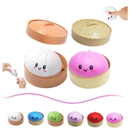 Mystery Dumpling Squishy, Squishy Dumpling Toy, Easter Basket Stuffers, Squeeze Dough Ball Stress Relief Hand Toys with Food Steamer Stretchy Desk Toys ﻿ ﻿ (A-Transparent)