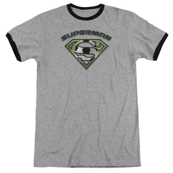 Superman Soccer Shield Adult Ringer T-Shirt Heather Black