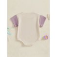 thumbnail image 6 of Qmyliery Baby Girl Romper Contrast Color Letter Embroidery Waffle Crew Neck Short Sleeve Newborn Jumpsuit Perfect for Summer, 6 of 9
