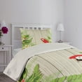 thumbnail image 4 of Ambesonne Tropic Quilted Coverlet 2 Pcs, Flowers Parrot, Twin Size, Cream Green Red, 4 of 5
