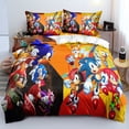 thumbnail image 3 of Juego de ropa de cama con dibujos animados de Sonic The Hedgehog para niños, funda de edredón con estampado 3D de Anime Harajuku y funda de almohada, ropa de cama textil para el hogar, 3 of 5