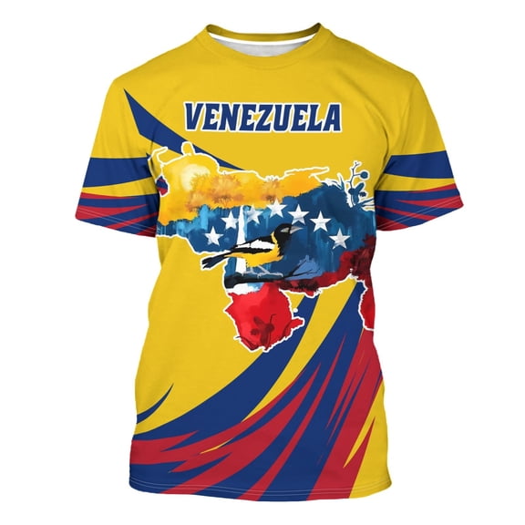 Bibifish Mens T-Shirt Graphic Venezuela Themed Crew Neck Short Sleeve Tshirts National Pride Soprts Game Casual Wear Tee