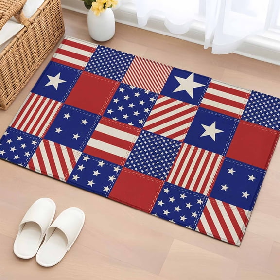 Independence Day Entryway Rug 2'x3' Non Slip Front Door Mats, US Flag Star Stripe Vintage Entrance Rugs Indoor Outdoor Carpet, Washable Floor Mats Small Area Rug for Bedroom Kitchen