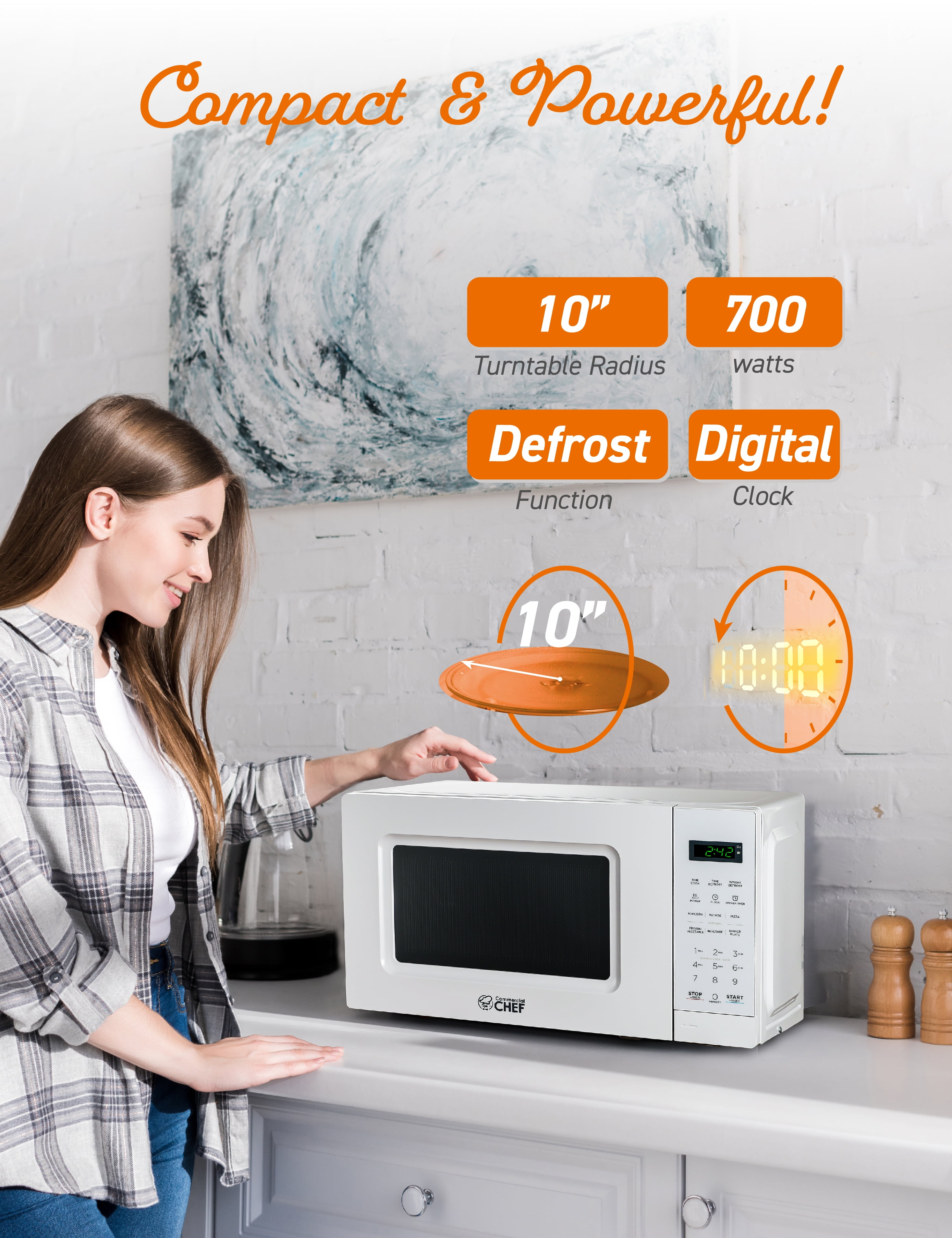 COMMERCIAL CHEF CHM7MW Small Microwave 0.7 cu. ft. With 10 Power Levels