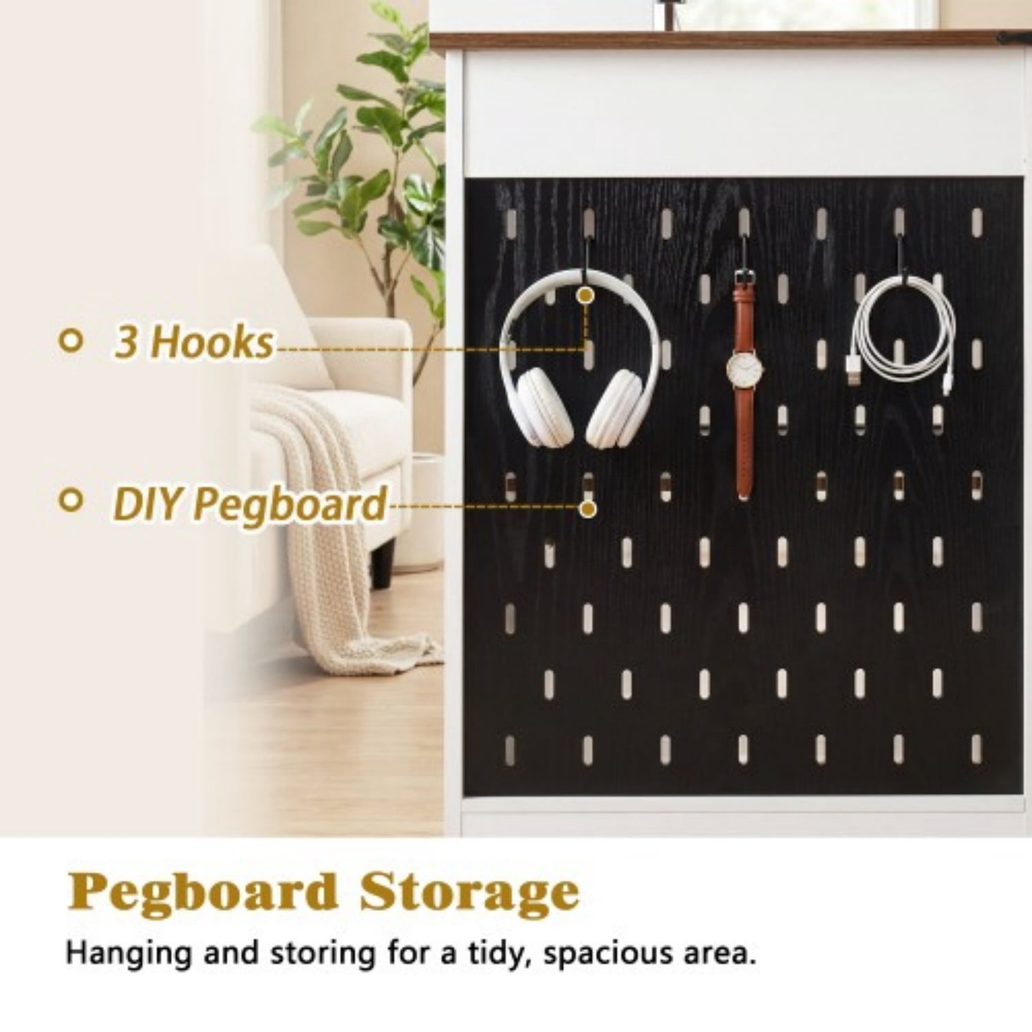 55" Farmhouse Computer Desk with Storage Cabinet & Charging Station, Barn Door Writing Desk with Keyboard Tray, Monitor Stand, Pegboard, Drawer & Adjustable Shelf for Home Office, White