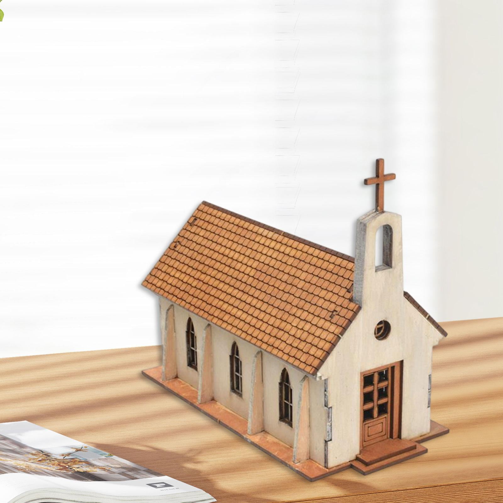 DIY Wooden Building Kit Puzzle Model Church Ornament Realistic Wood Material for Hobbyists Holiday Gift Decor