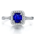 thumbnail image 2 of 1.50 Carat Blue Sapphire and Diamond Halo Engagement Ring for Women in White Gold, 2 of 3