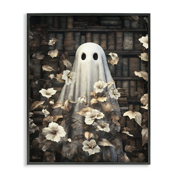 Stupell Industries Bookish Ghost & Flowers Holiday Painting Black Framed Art Print Wall Art, 11 x 14