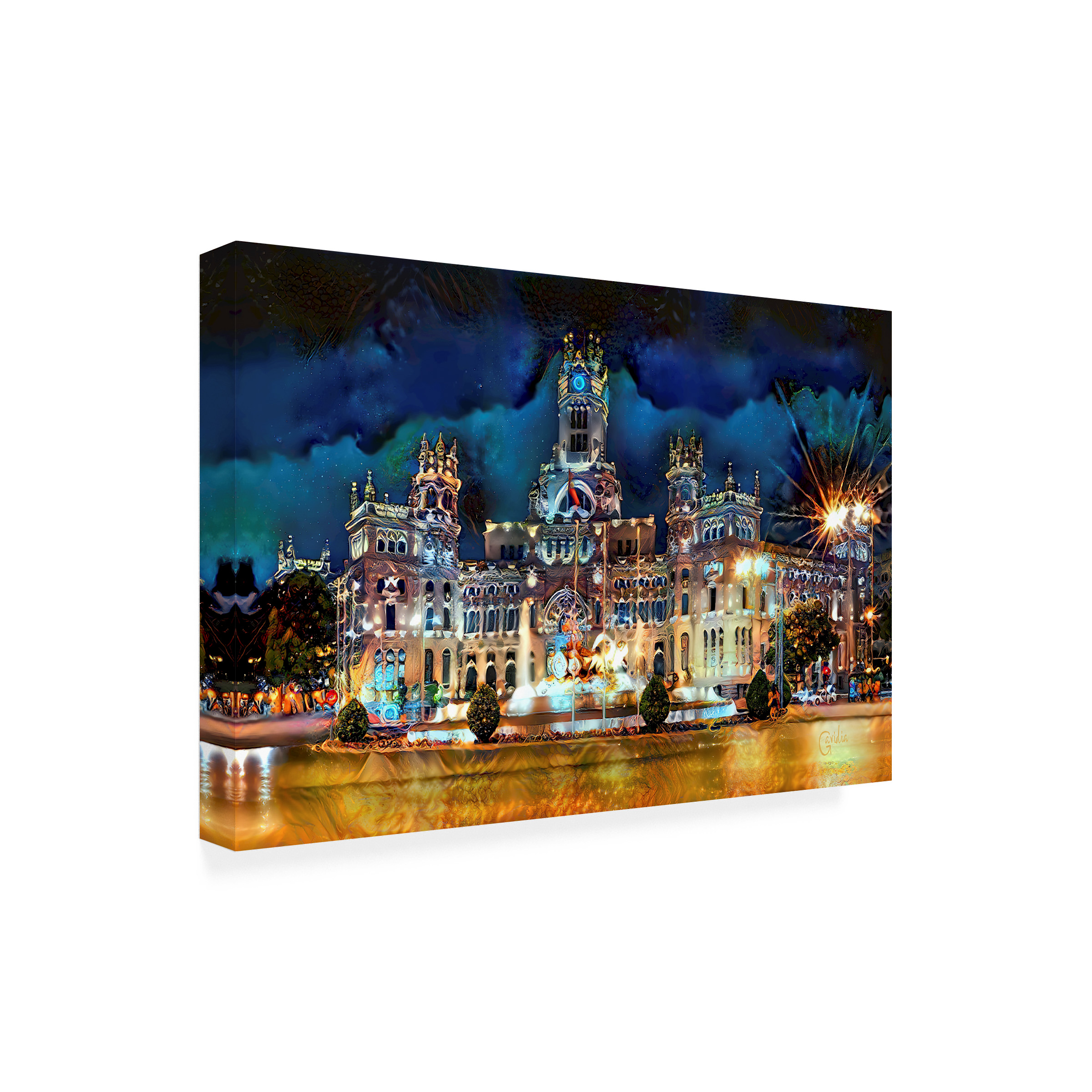 Canvas Wall Art - Pedro Gavidia 'Madrid Spain Cibeles Palace' Wall Art for Living Room, Bedroom, or Office Décor by Trademark Fine Art - 19 x 12 Inches