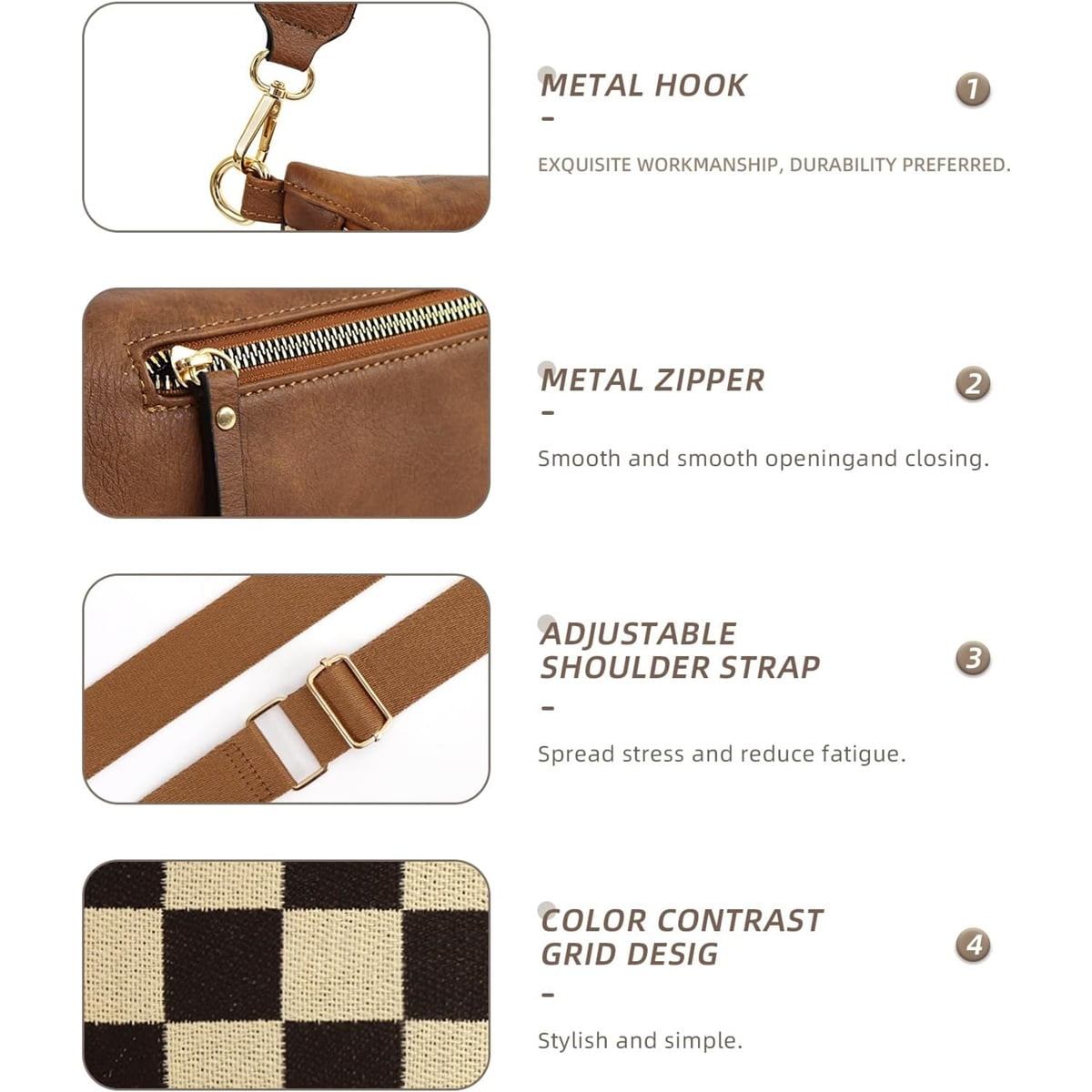 Luxury Designer Bum Bags for Women with small bag Checkered Crossbody Fanny Packs PU Leather Cross Body Bum Purse Belt Bag Bumbags for Work Shopping Daily