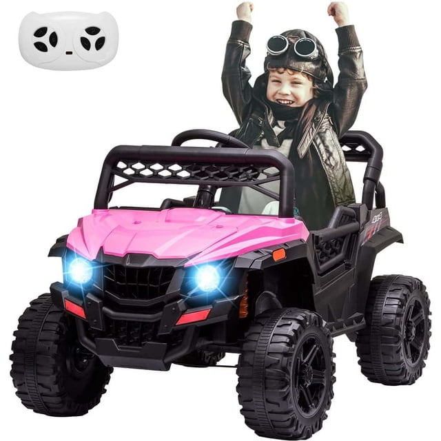 QinaQin Camioneta eléctrica montable para niños de 12V con control remoto, suspensión, luces LED y música, ideal para paseos al aire libre con manejo divertido y seguro