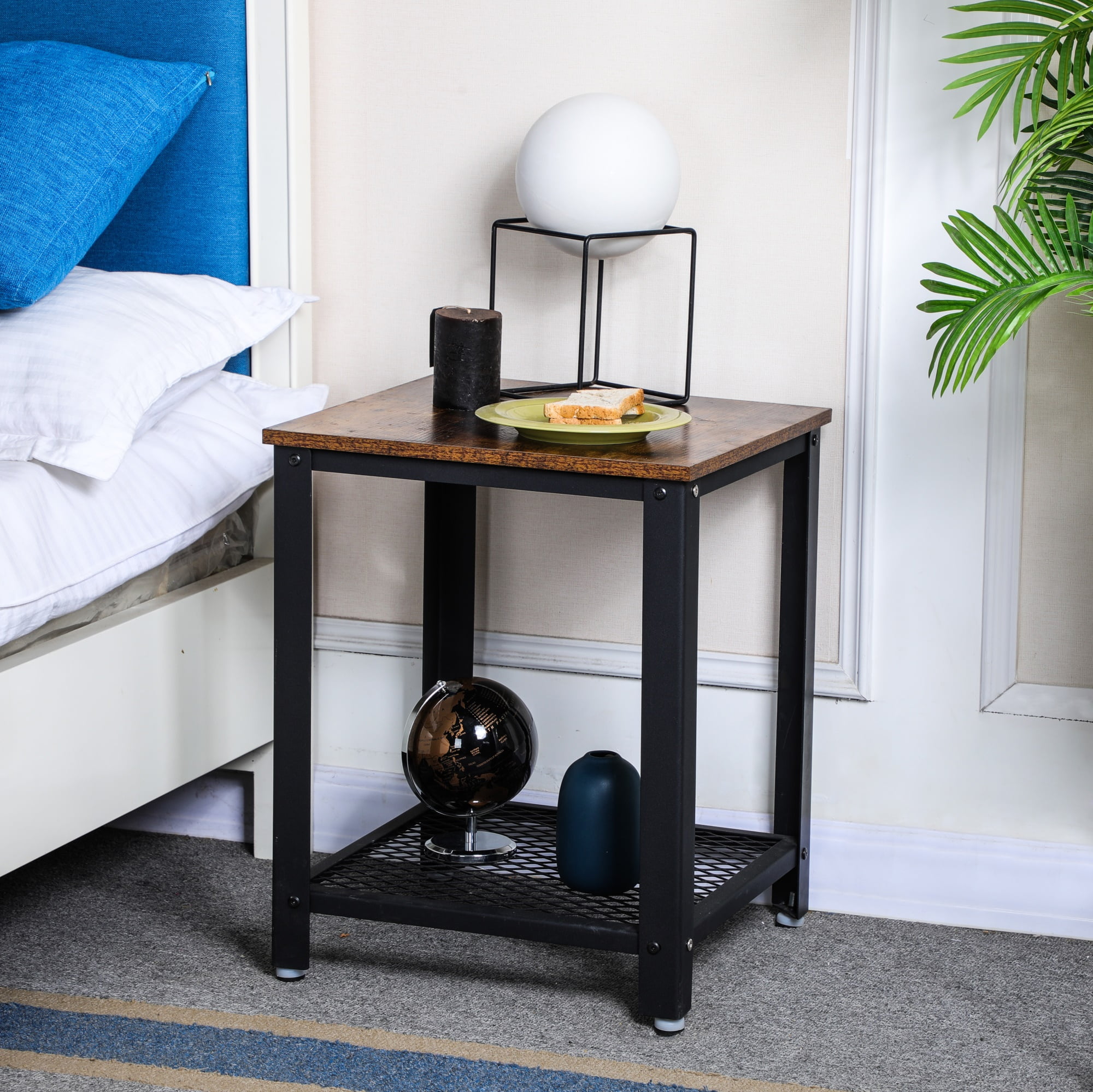 Lowestbest Modern 17" Square Side Table, 2-Tier Coffee Tea, End Table, Nightstands, Accent Side Table, Rustic Brown Lowestbest Modern 17" Square Side Table, 2-Tier Coffee Tea, End Table, Nightstands, Accent Side Table, Rustic Brown