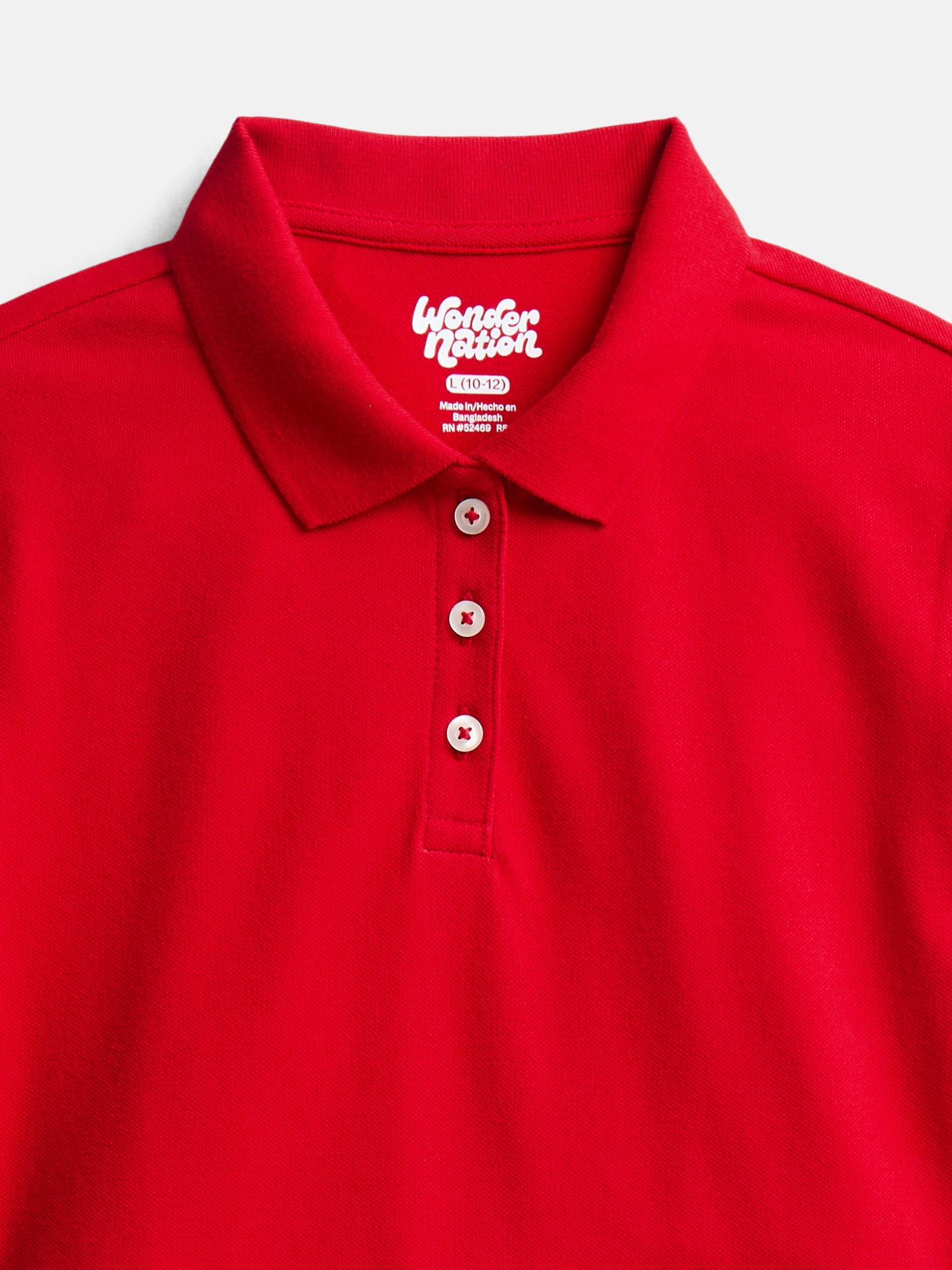 Wonder Nation Girls School Uniform Pique Polo Shirt with Short Sleeves, Size 4-18